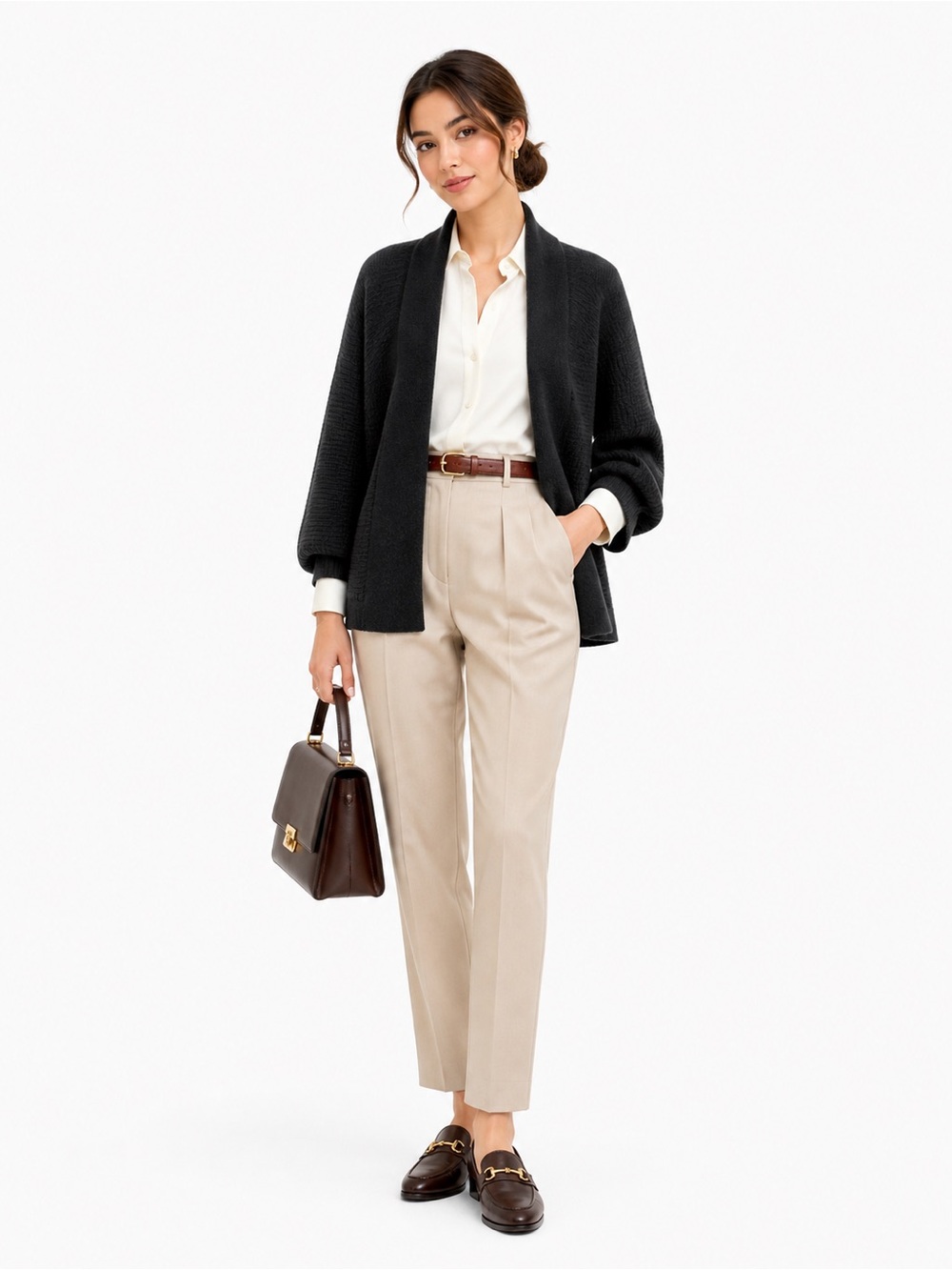 Kinross Black Open-Front Knit Cardigan